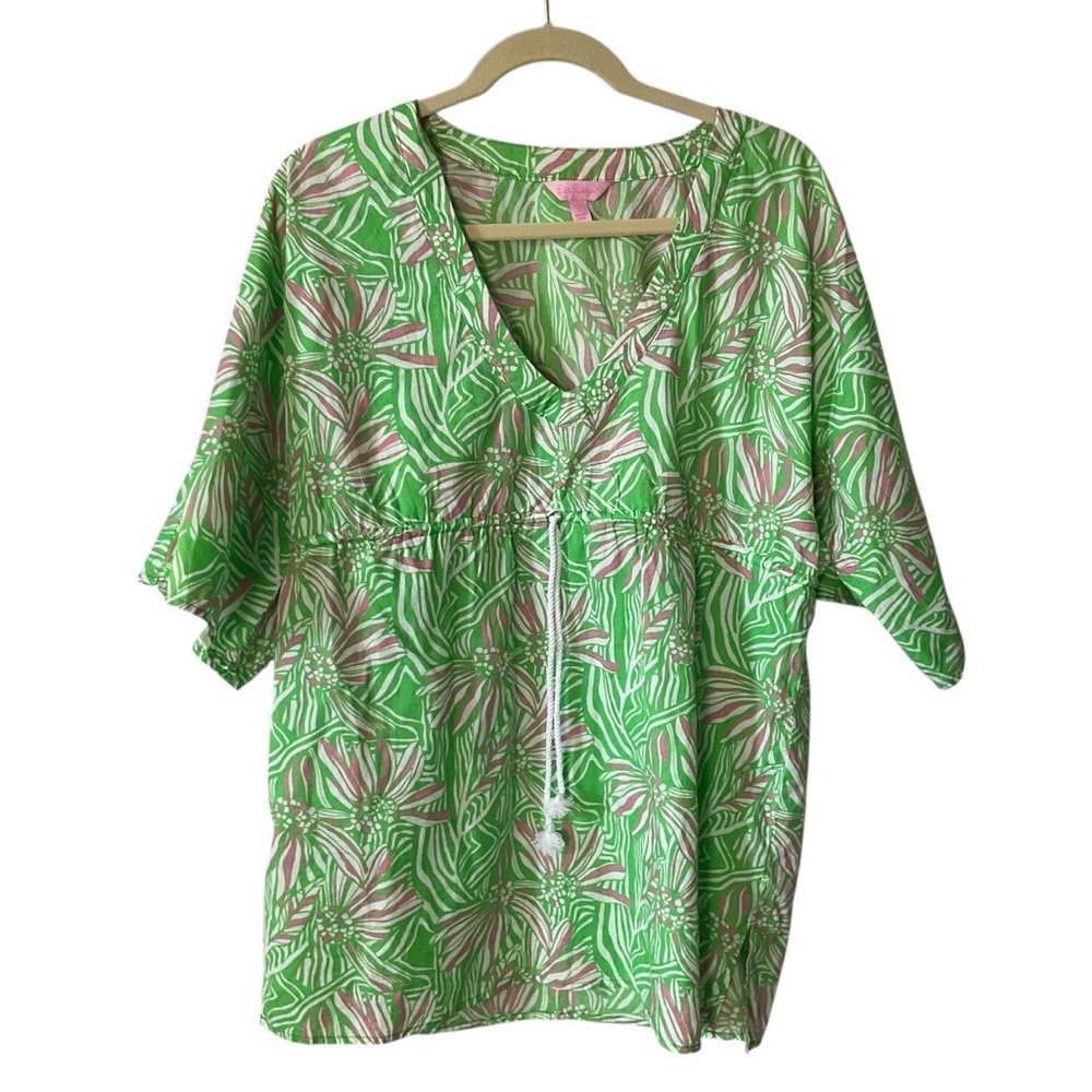 Lilly Pulitzer Green Boxy Blouse Relaxed Fit